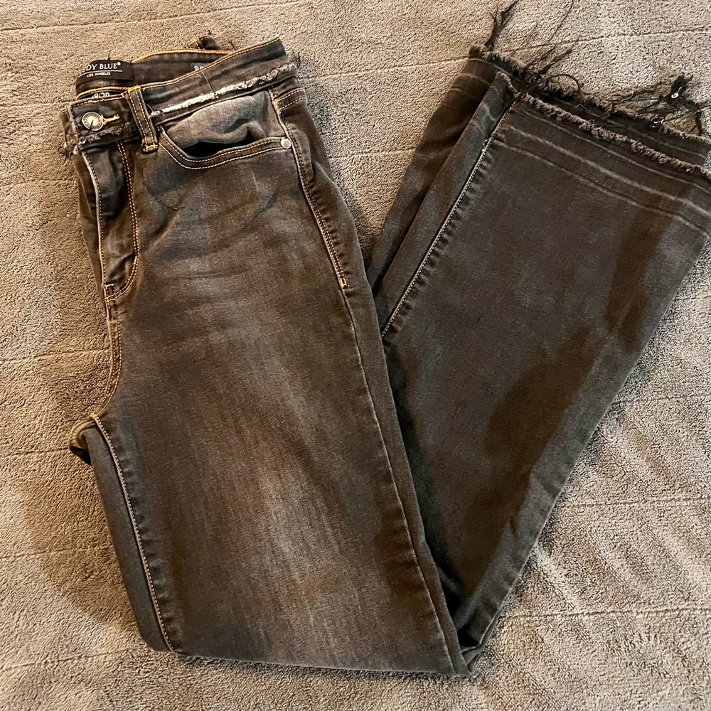 Judy Blue Jeans High Rise Boot Cut Size 9/29 Black Button/zip Fly Raw Hem Black